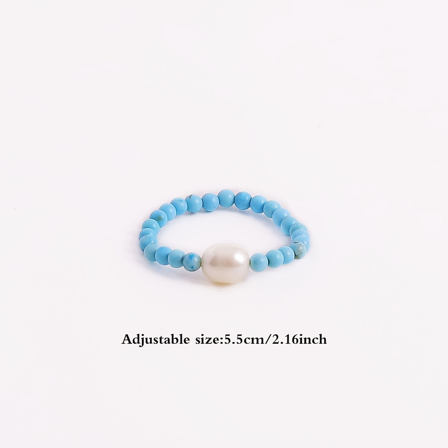 3pc Turquoise Blue Bead Stretch Rings Set for Women